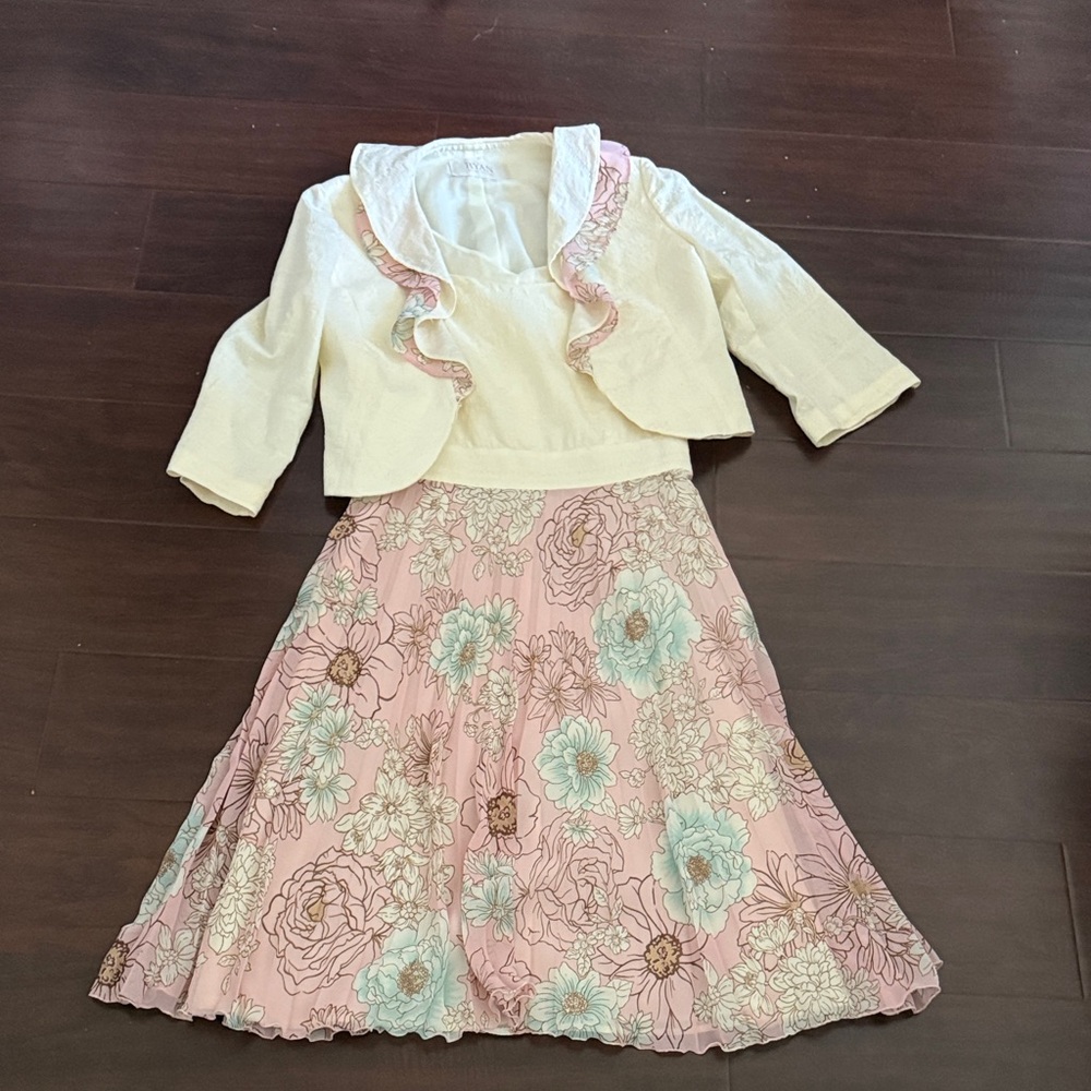 Pink Floral Formal Dress with Cream Bolero Jacket